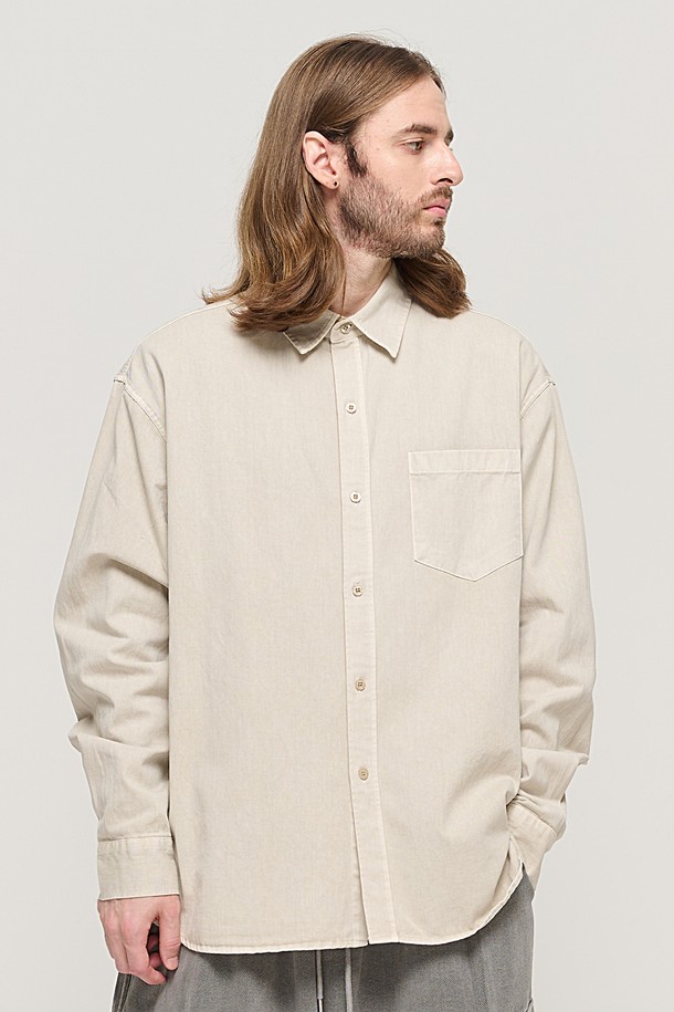 CARGOBROS - 긴팔셔츠 - PIGMENT WASHED WORK SHIRT (BEIGE)