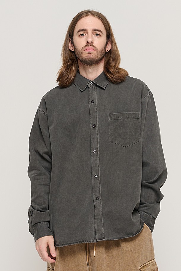 CARGOBROS - 긴팔셔츠 - PIGMENT WASHED WORK SHIRT (CHARCHOL)