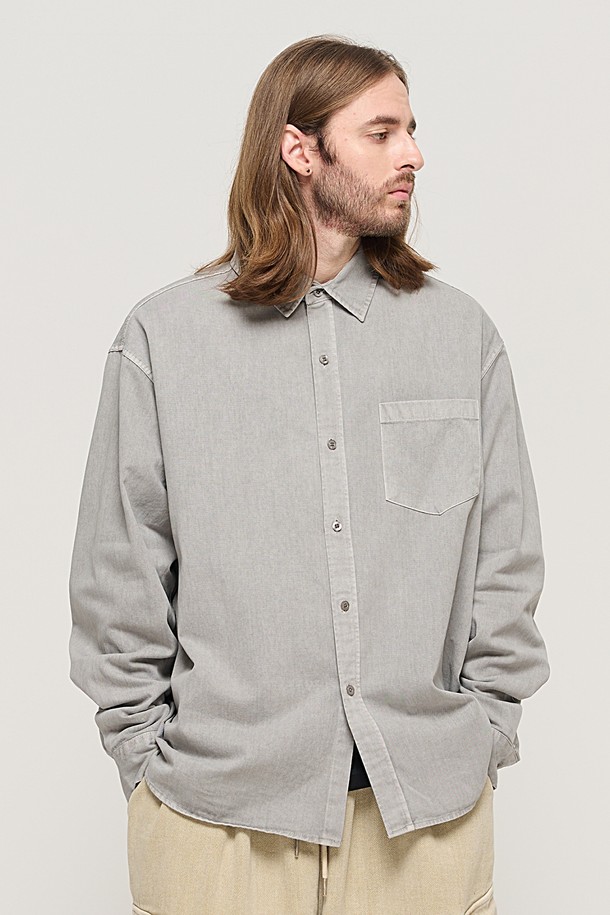 CARGOBROS - 긴팔셔츠 - PIGMENT WASHED WORK SHIRT (GRAY)