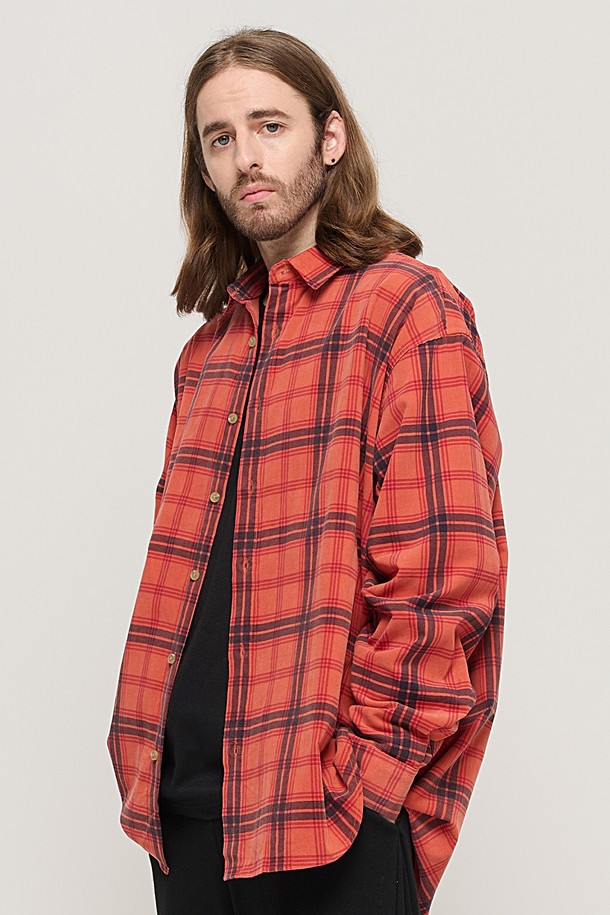 CARGOBROS - 긴팔셔츠 - CORDUROY CLASSIC LOOSE FIT CHECK SHIRT (PINK)