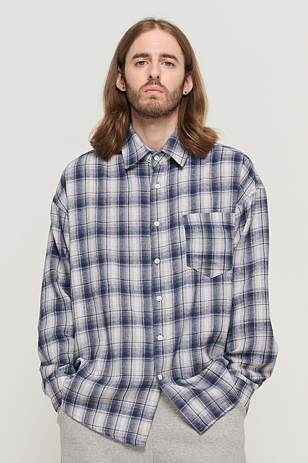 CARGOBROS - 긴팔셔츠 - GRANG OVERSIZED CHECK SHIRT (NAVY)