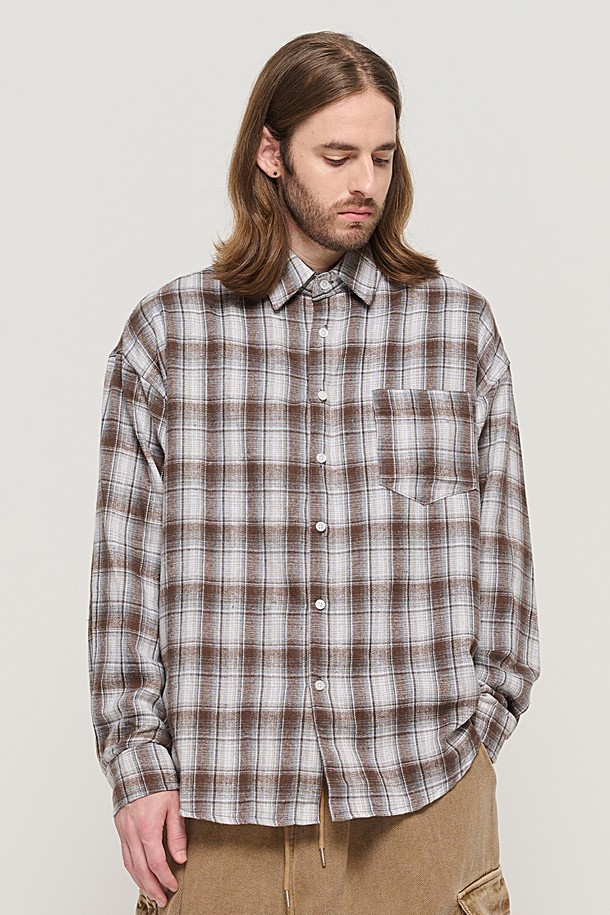 CARGOBROS - 긴팔셔츠 - GRANG OVERSIZED CHECK SHIRT (BROWN)