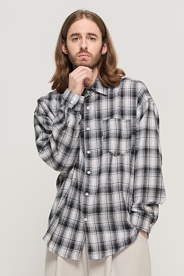 CARGOBROS - 긴팔셔츠 - GRANG OVERSIZED CHECK SHIRT (BLACK)