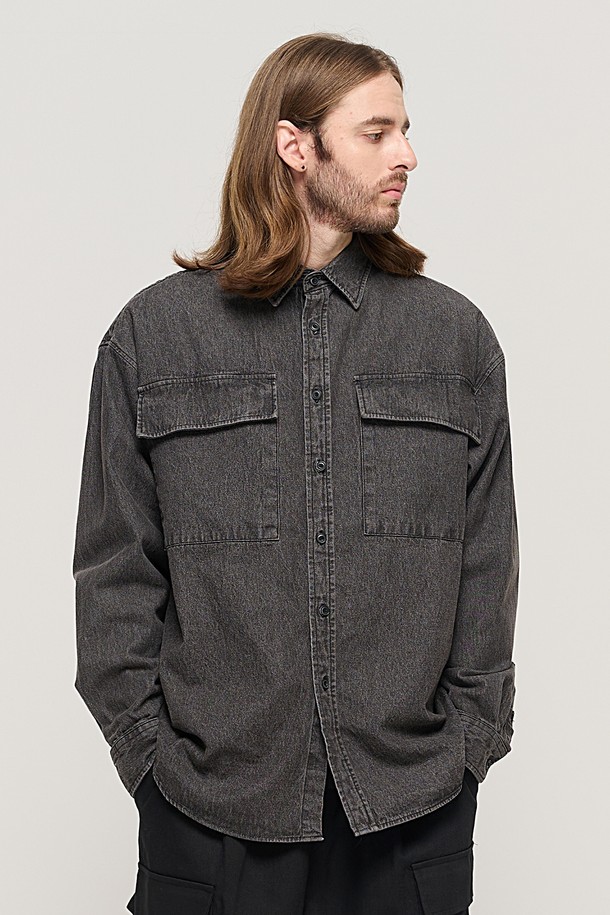 CARGOBROS - 긴팔셔츠 - TWO POCKET DENIM OVER SHIRT (BLACK)