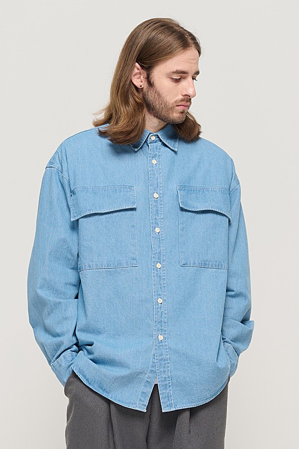 CARGOBROS - 긴팔셔츠 - TWO POCKET DENIM OVER SHIRT (BLUE)