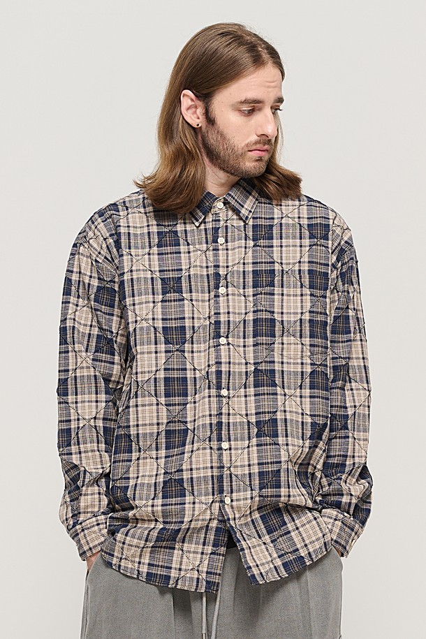 CARGOBROS - 긴팔셔츠 - SLIM QUILTING POINT CHECK SHIRT (NAVY)