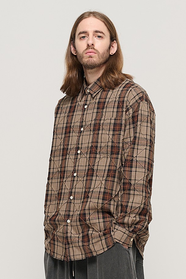 CARGOBROS - 긴팔셔츠 - SLIM QUILTING POINT CHECK SHIRT (BROWN)