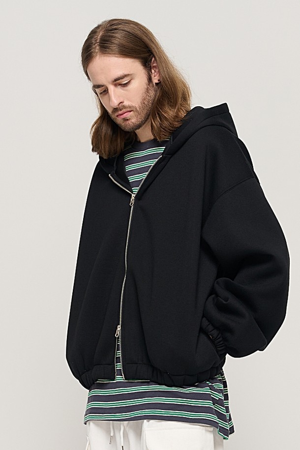 CARGOBROS - 후디 - WIDE BALLOON HOODED ZIP-UP (BLACK)