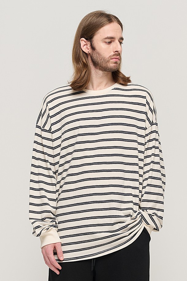 CARGOBROS - 긴팔티셔츠 - STRIPE OVER LONG SLEEVE TEE  (IVORY/NAVY)