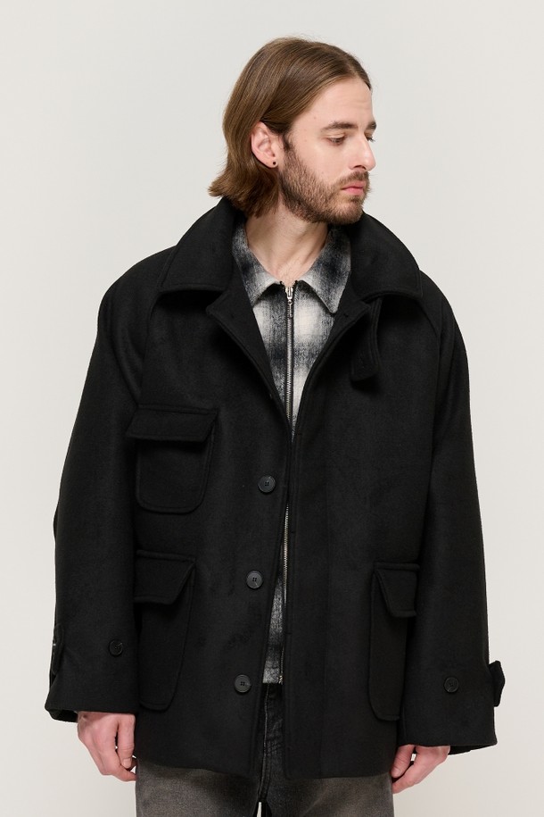 CARGOBROS - 코트 - POCKET POINT BALMACAAN WOOL SHORT COAT (BLACK)