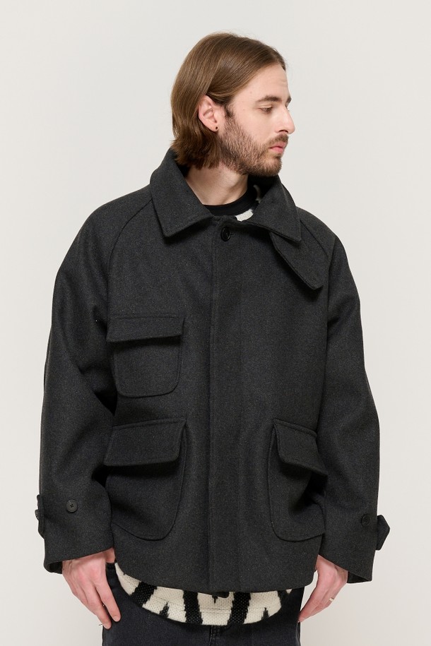 CARGOBROS - 코트 - POCKET POINT BALMACAAN WOOL SHORT COAT (CHARCOAL)