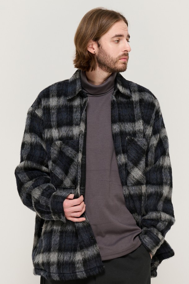 CARGOBROS - 블루종/점퍼 - OVERSIZED WOOL CHECK SHIRT JACKET (BLACK)