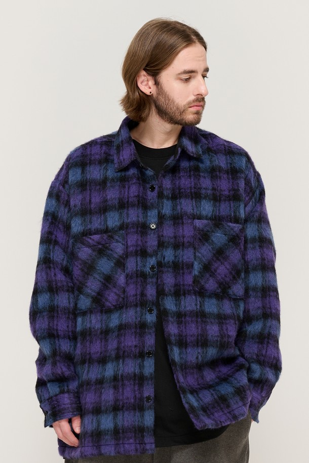 CARGOBROS - 블루종/점퍼 - OVERSIZED WOOL CHECK SHIRT JACKET (PURPLE)