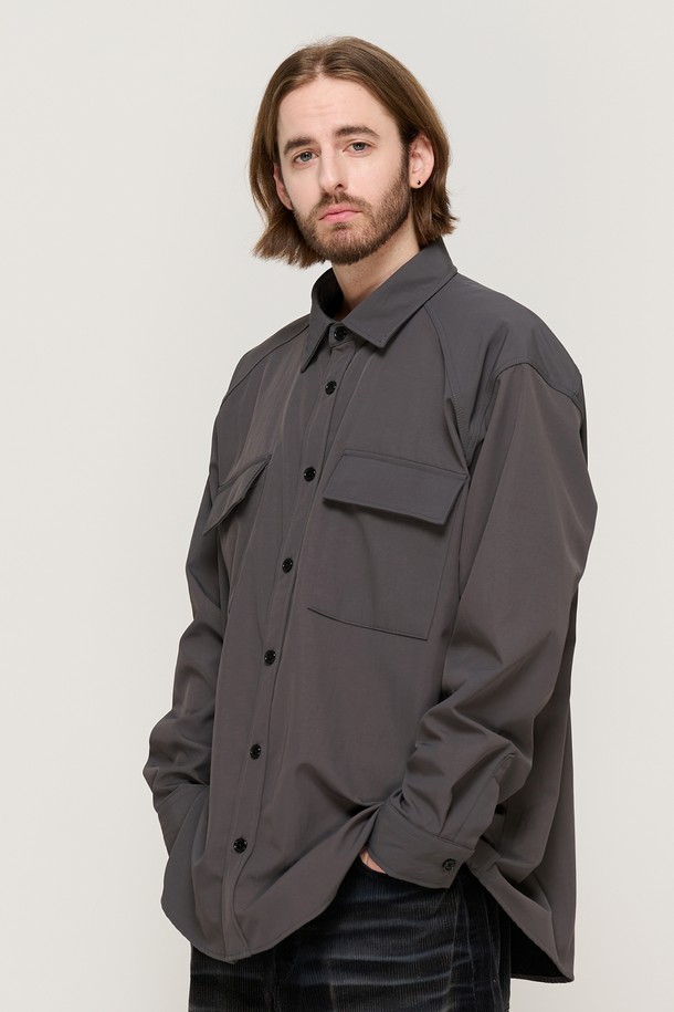 CARGOBROS - 긴팔셔츠 - TWO POCKET NYLON NAPPING SHIRT (CHARCOAL)