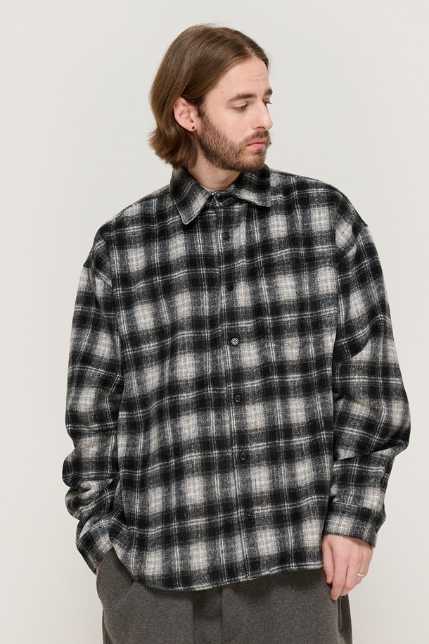 CARGOBROS - 긴팔셔츠 - WOOL-LIKE CHECK SHIRT JACKET (BLACK)