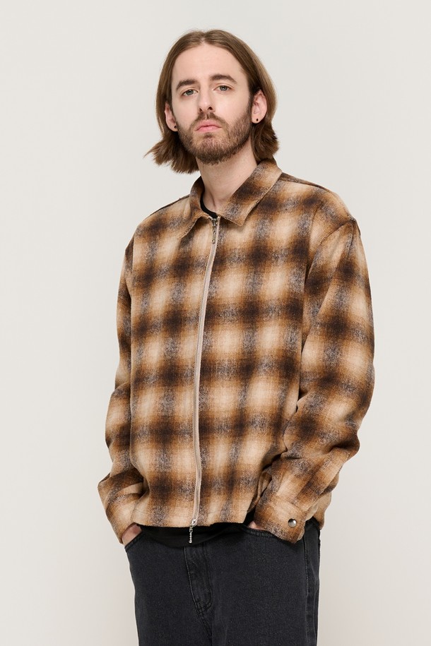 CARGOBROS - 긴팔셔츠 - WOOL PLAID 2-WAY  SHIRT (BROWN)