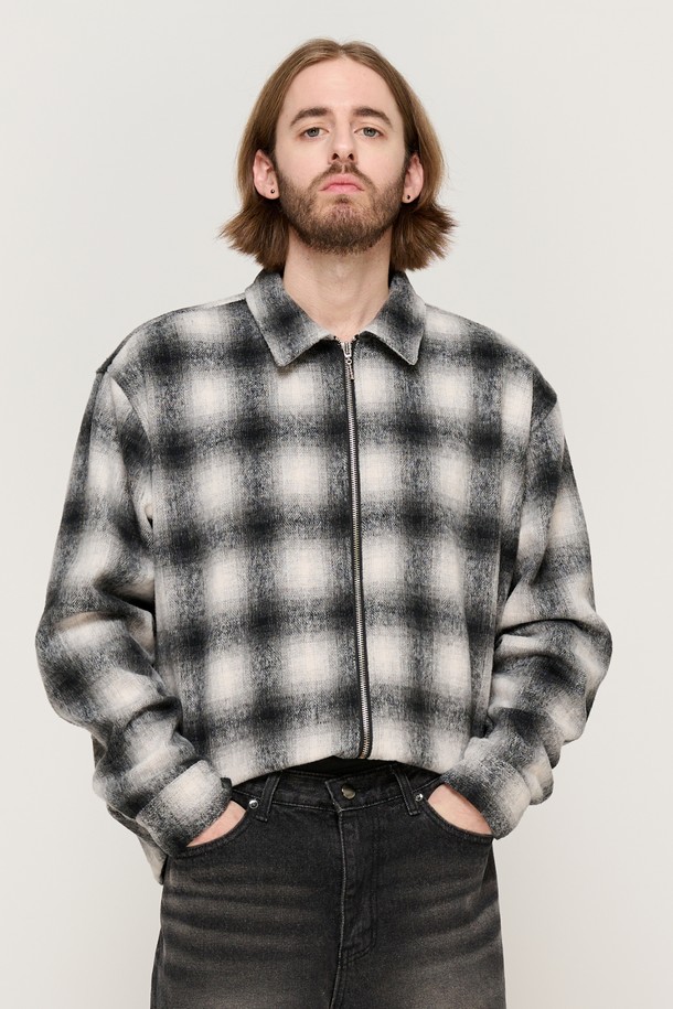 CARGOBROS - 긴팔셔츠 - WOOL PLAID 2-WAY  SHIRT (BLACK)