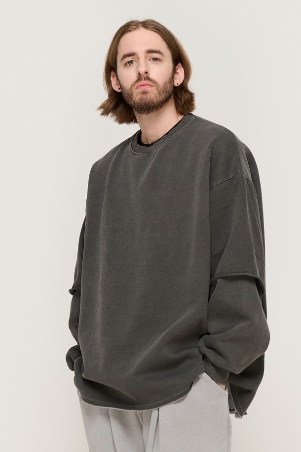 CARGOBROS - 스웨트셔츠 - PIGMENT WASHED LAYERED MTM (CHARCOAL)