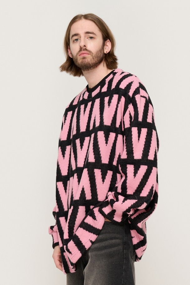 CARGOBROS - 스웨터 - DESIGN PATTERN COLORFUL KNIT (PINK)