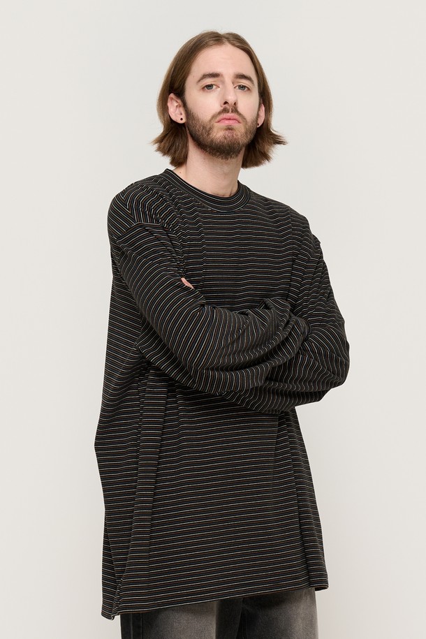 CARGOBROS - 긴팔티셔츠 - LINE NAPPING STRIPE LONG SLEEVE TEE (BLACK)