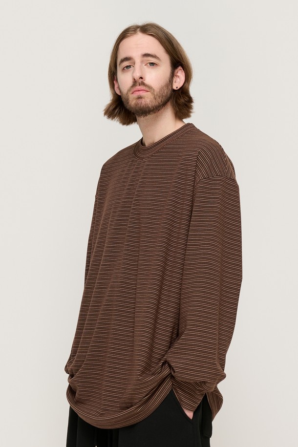 CARGOBROS - 긴팔티셔츠 - LINE NAPPING STRIPE LONG SLEEVE TEE (BROWN)