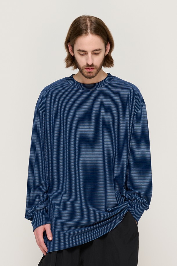 CARGOBROS - 긴팔티셔츠 - LINE NAPPING STRIPE LONG SLEEVE TEE (NAVY)