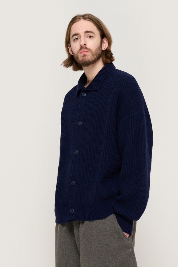 CARGOBROS - 가디건 - BUTTON POINT KNIT CARDIGAN (NAVY)