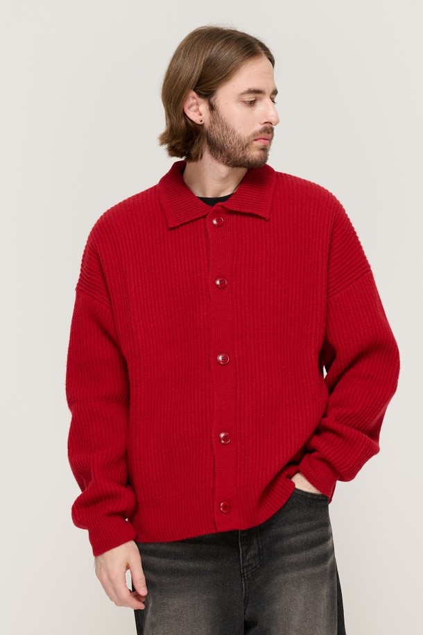 CARGOBROS - 가디건 - BUTTON POINT KNIT CARDIGAN (RED)