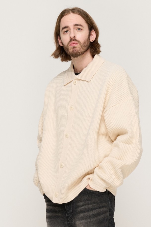 CARGOBROS - 가디건 - BUTTON POINT KNIT CARDIGAN (IVORY)