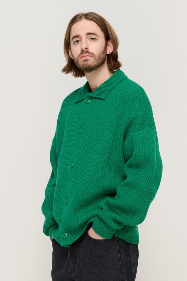 CARGOBROS - 가디건 - BUTTON POINT KNIT CARDIGAN (GREEN)