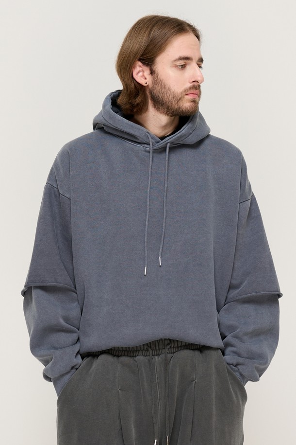 CARGOBROS - 후디 - PIGMENT WASHED LAYERED OVER HOOD (NAVY)