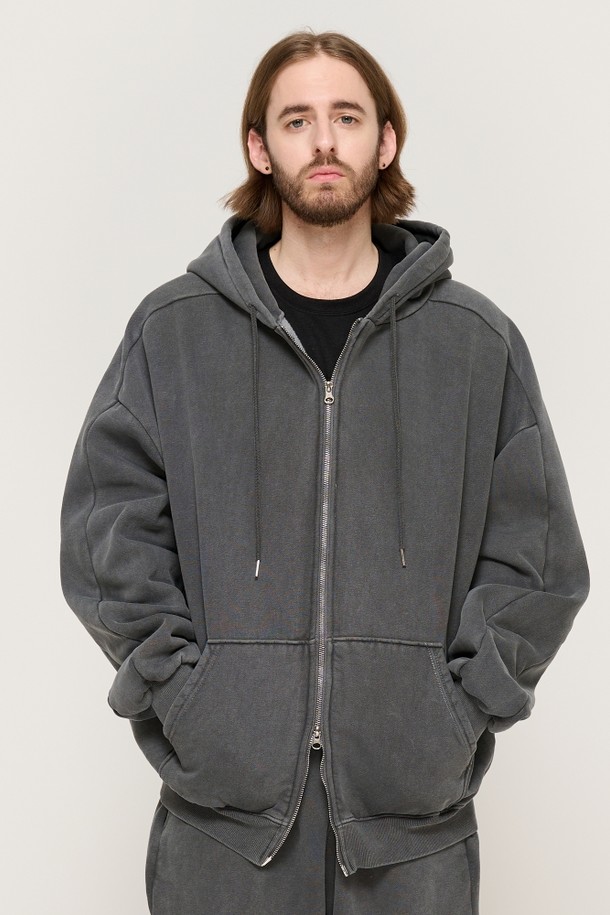 CARGOBROS - 후디 - PIGMENT DYING HOOD ZIP-UP (CHARCOAL)