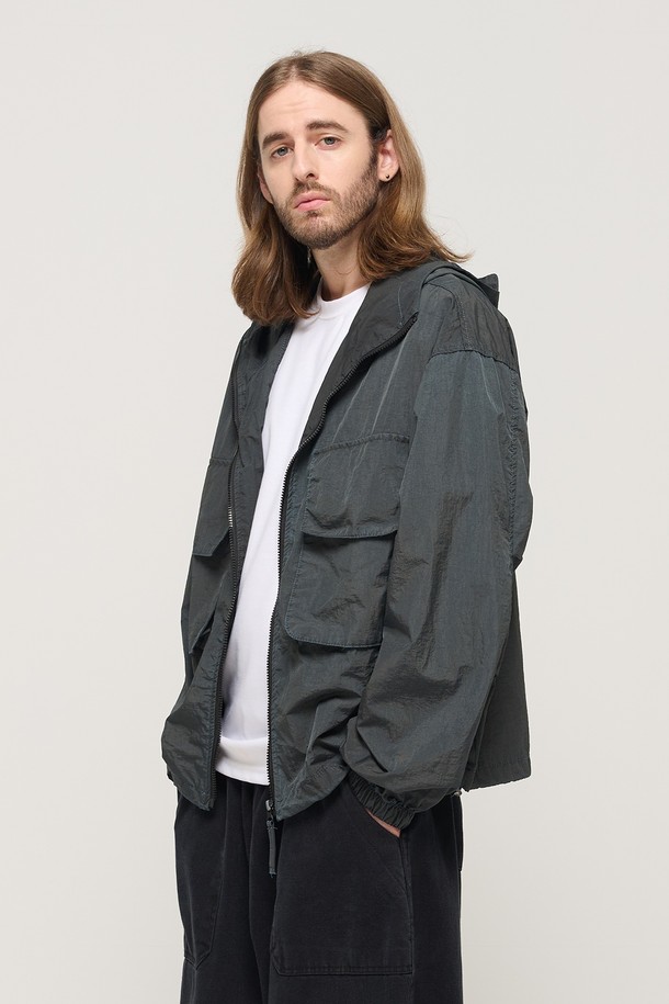 CARGOBROS - 블루종/점퍼 - BIG POCKET PIGMENT WASHED WINDBREAKER VINTAGE JACKET (CHARCHOL)