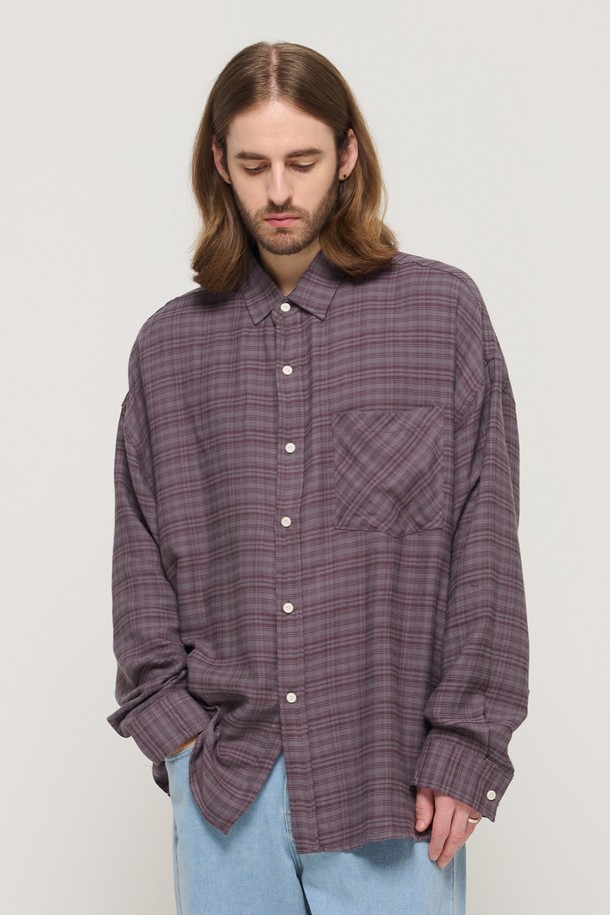 CARGOBROS - 긴팔셔츠 - VINTAGE ROLLING BOXY OVERSIZED CHECK SHIRT (GRAY)