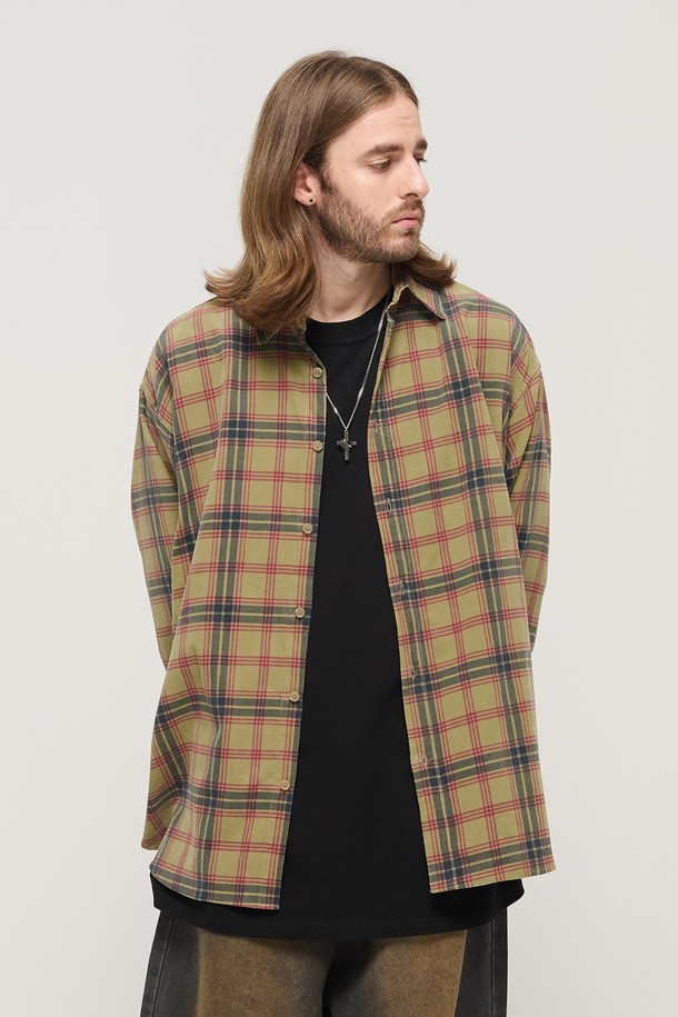 CARGOBROS - 긴팔셔츠 - CORDUROY CLASSIC LOOSE FIT CHECK SHIRT (KHAKI)