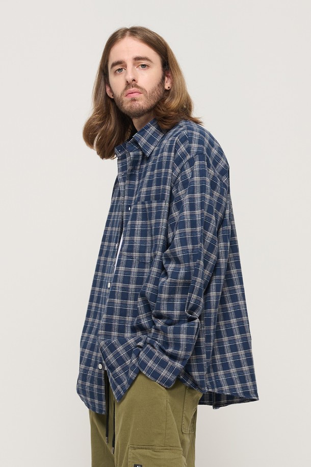 CARGOBROS - 긴팔셔츠 - DAILY SOFT Y2K CHECK SHIRT (NAVY)