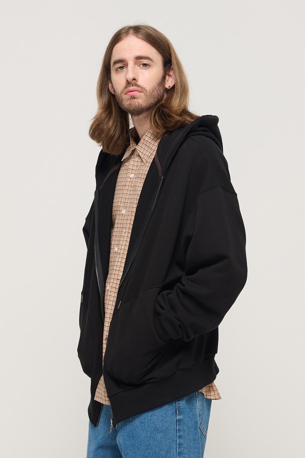 CARGOBROS - 후디 - CIRCLE POCKET OVER FIT  HOOD ZIP UP (BLACK)