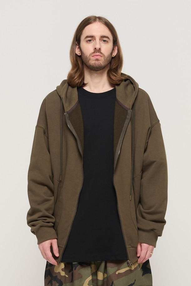 CARGOBROS - 후디 - CIRCLE POCKET OVER FIT  HOOD ZIP UP (KHAKI)