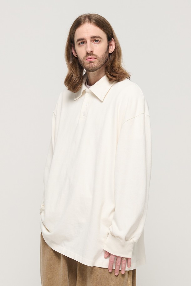 CARGOBROS - 긴팔티셔츠 - PULLOVER OVERSIZED LONG SLEEVE COLLAR T-SHIRT (IVORY)