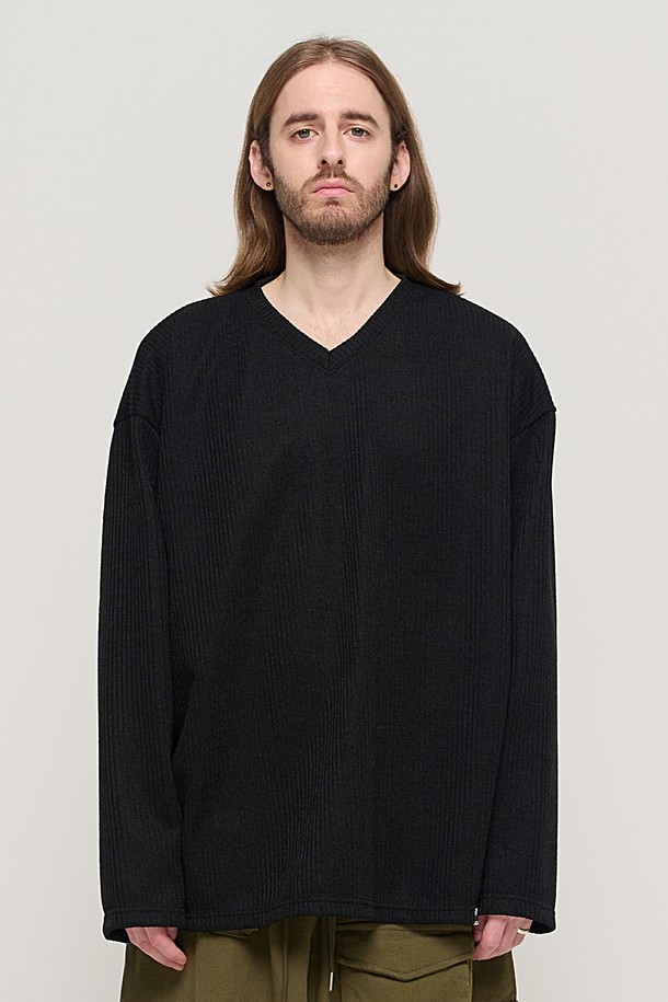 CARGOBROS - 스웨터 - CB V-NECK OVER KNIT (BLACK)