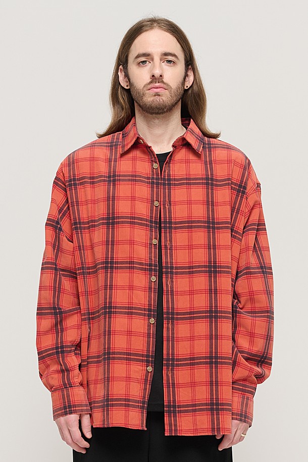 CARGOBROS - 긴팔셔츠 - CORDUROY CLASSIC LOOSE FIT CHECK SHIRT (PINK)