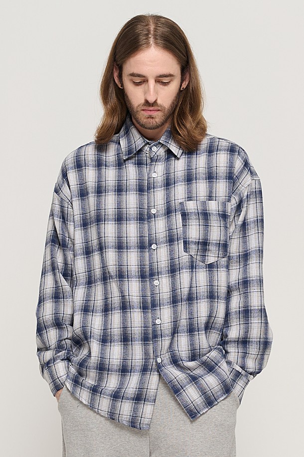 CARGOBROS - 긴팔셔츠 - GRANG OVERSIZED CHECK SHIRT (NAVY)