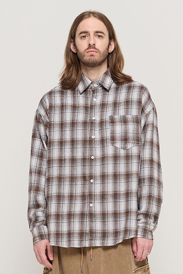 CARGOBROS - 긴팔셔츠 - GRANG OVERSIZED CHECK SHIRT (BROWN)