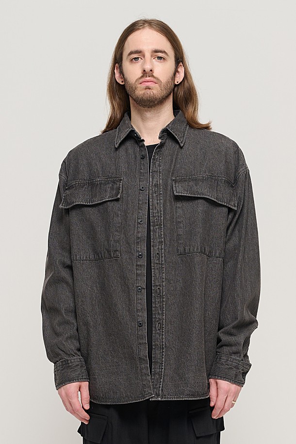 CARGOBROS - 긴팔셔츠 - TWO POCKET DENIM OVER SHIRT (BLACK)