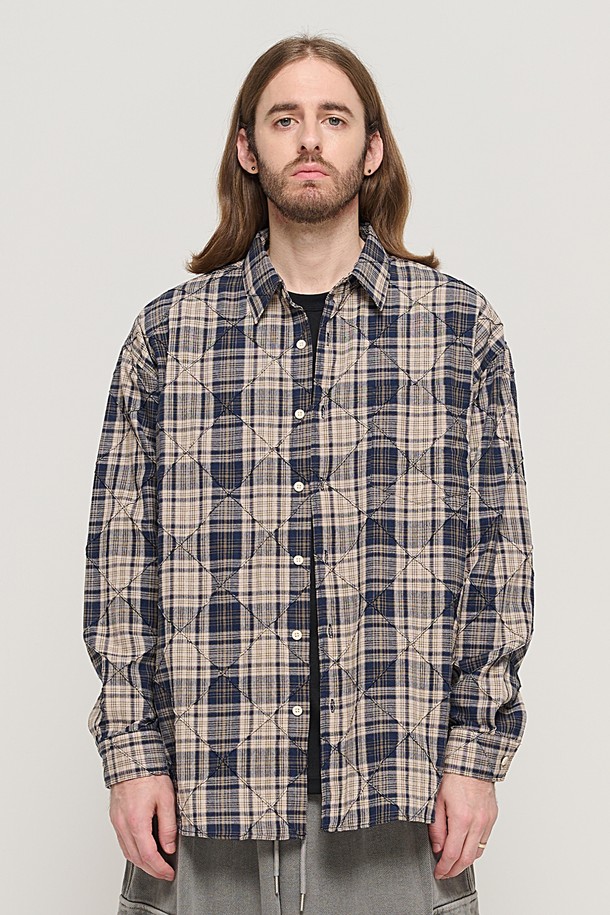 CARGOBROS - 긴팔셔츠 - SLIM QUILTING POINT CHECK SHIRT (NAVY)