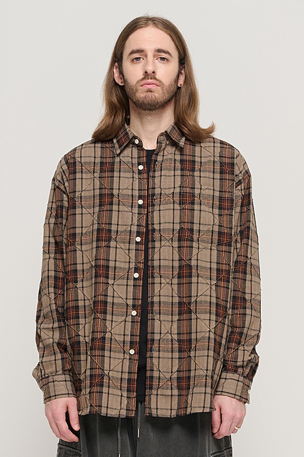 CARGOBROS - 긴팔셔츠 - SLIM QUILTING POINT CHECK SHIRT (BROWN)