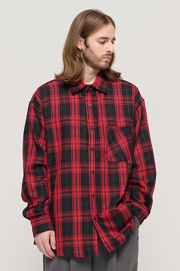 CARGOBROS - 긴팔셔츠 - RETRO COTTON OVERSIZED CHECK SHIRT (RED)