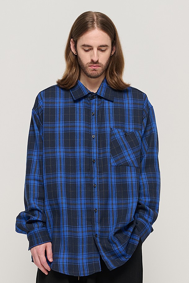 CARGOBROS - 긴팔셔츠 - RETRO COTTON OVERSIZED CHECK SHIRT (BLUE)