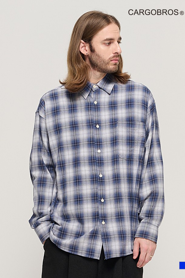 CARGOBROS - 긴팔셔츠 - LIGHT COTTON OVER CHECK SHIRT (BLUE)