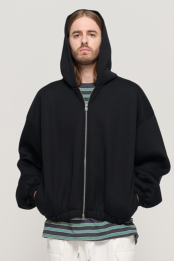 CARGOBROS - 후디 - WIDE BALLOON HOODED ZIP-UP (BLACK)